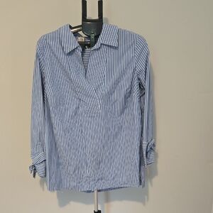 Talbots Blue Casual Button Down Shirt Classic Striped Design